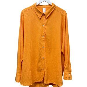 Marla Wynne Boyfriend Shirt Plus Size 2X Linen Blend Orange Button Up Tunic Top
